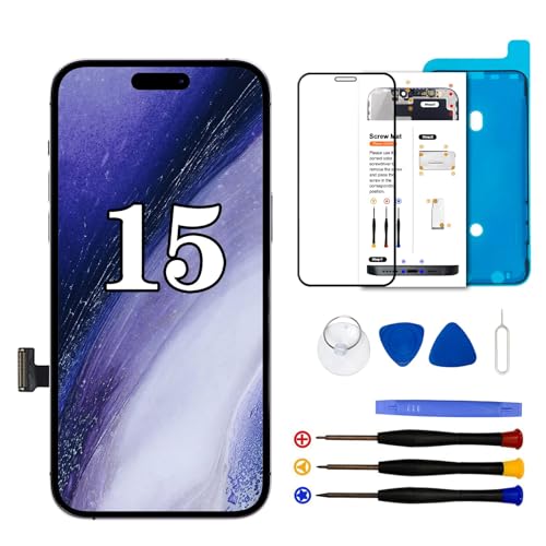 Display für iPhone 15, 6.1" Bildschirm für iPhone 15 Full HD 3D Touch Digitizer, Display Reparaturset für iPhone 15 mit Modell A3090, A2846, A3089, A3092 mit Reparatur-Werkzeug-Set von Dinow