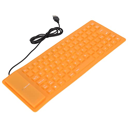 Computer Flexible Tastatur Roll-Up-Tastatur Drahtlose Silikon-Silikon-Tastatur Vollständig Versiegeltes Design Leicht Tragbar Leise Weich Bequem USB-verdrahtete Silikon-Tastatur (Orange) von Dioche