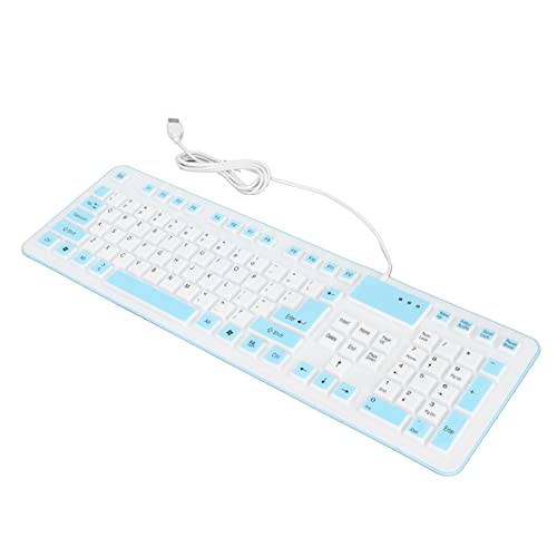 Dioche Faltbare Tastatur Faltbare Silikon-Tastatur Silikon Faltbare Silikon-Tastatur 106 Tasten wasserdichte Staubdichte Faltbare USB-verdrahtete Silent-Silikon-Tastatur für (Blau) von Dioche