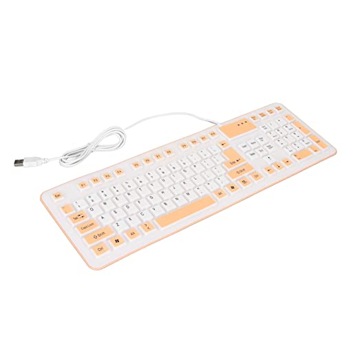 Dioche Faltbare Tastatur Faltbare Silikon-Tastatur Silikon Faltbare Silikon-Tastatur 106 Tasten wasserdichte Staubdichte Faltbare USB-verdrahtete Silent-Silikon-Tastatur für (Orange) von Dioche