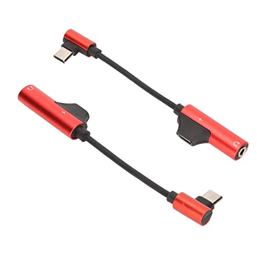 Dioche Typ C Bis 3,5 Mm Kopfhörer-Adapterkabel ABS 2 Stück 2 in 1 Funktional Biegbar für Telefon Tablet PC (Rot) von Dioche