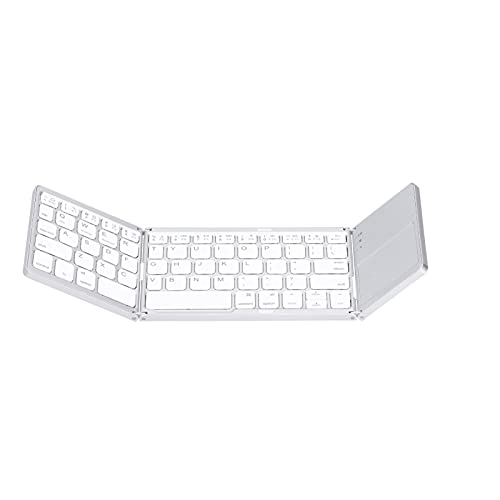 Faltbare Bluetooth-Tastatur, Kabellose Tastatur, ABS, Bluetooth-Tastatur, Tragbar, Zusammenklappbar, Dualmode, Bluetooth 3.0, Wiederaufladbares Griffbrett mit Touchpad, USB-Kabel (Silber Weiss) von Dioche