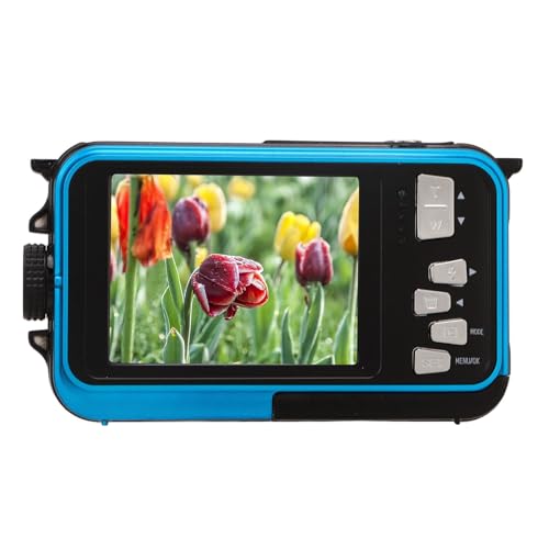 wasserdichte Digitalkamera, Full HD 2.7K 48MP 10 Fuß wasserdichte Unterwasser-Digitalkamera 16-facher Digitalzoom Vorne Hinten Doppelbildschirme (Blau) von Dioche