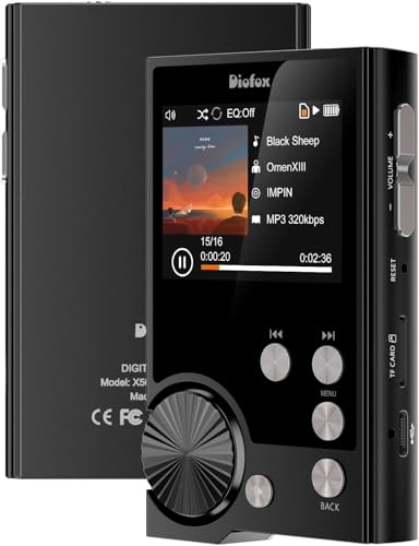 Hi Res MP3 Player,Lossless DSD Music Player,2,8" verlustfreier DSD High-Fidelity Digital Audio Musik Player,Digital Audio Player mit 64GB Speicherkarte bis zu 256GB,HiFi Music Player für Sport von Diofox