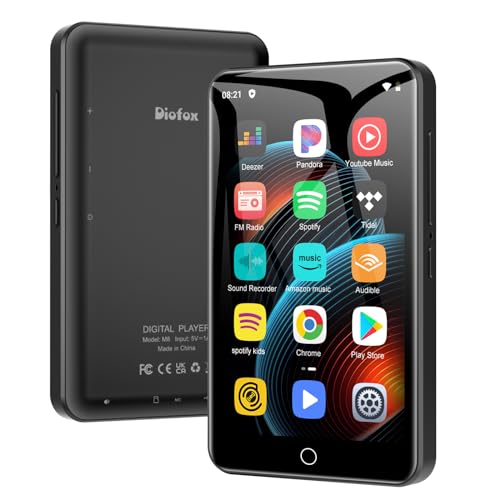 MP3 Player mit Spotify, 80GB MP3 Player mit Bluetooth und WLAN, unterstützt APK Download, Android Streaming MP4 Player mit Audible Deezer Amazon Music, HiFi digitaler Musikspieler mit Lautsprecher von Diofox