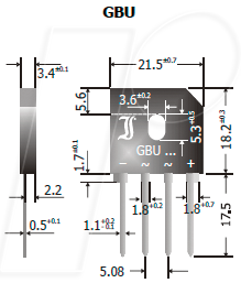 GBU4A DIO - Einphasen-Brückengleichrichter, 50 Vrrm, 4 A, SIL von Diotec