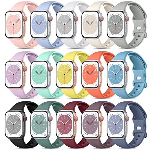 Dirrelo 15 Stück Sport Armbänder Kompatibel mit Apple Watch Armband 38mm 40mm 41mm 42mm für Damen Herren, Weiche Silikon Wasserdicht Ersatzarmband für iWatch Series 10/9/8/7/6/5/4/3/2/1/SE, L Dirrelo 15 Stück Sport Armbänder Kompatibel mit Apple Watch Armband 38mm 40mm 41mm 42mm für Damen Herren, Weiche Silikon Wasserdicht Ersatzarmband für iWatch Series 10/9/8/7/6/5/4/3/2/1/SE, L von Dirrelo