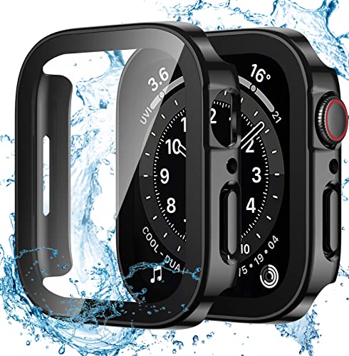 Dirrelo 2 Stück Schutzhülle für Apple Watch Series SE/6/5/4 40mm Hülle mit Panzerglas Displayschutz, Wasserdicht Hart PC Flache Kante Case, Hochempfindliche Schutzfolie für iWatch, 2Schwarz von Dirrelo