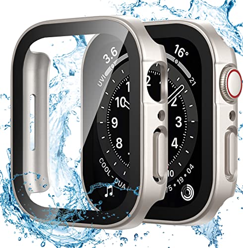Dirrelo 2 Stück Schutzhülle für Apple Watch Series SE/6/5/4 40mm Hülle mit Panzerglas Displayschutz, Wasserdicht Hart PC Flache Kante Case, Hochempfindliche Schutzfolie für iWatch, 2Sternenlicht von Dirrelo