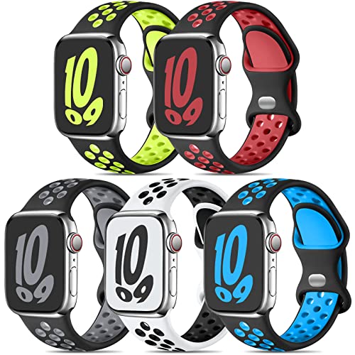 Dirrelo 5 Stück Sportarmband Kompatibel mit Apple Watch Armband 40mm 38mm 41mm für Herren, Weich Atmungsaktiv Silikonarmband für Apple Watch 8/iWatch Series 9/8/7/SE/6/5/4/3/2/1, Dunkle Farbe A, S von Dirrelo