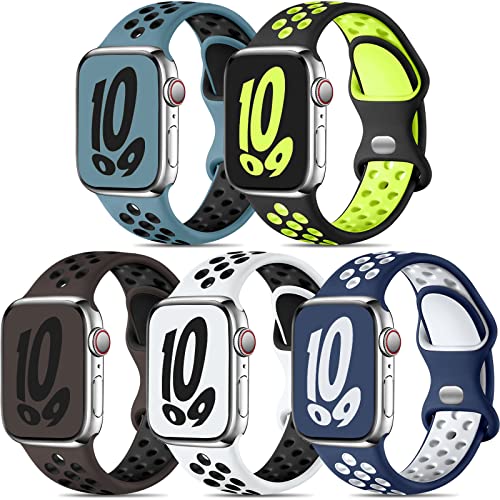 Dirrelo 5 Stück Sportarmband Kompatibel mit Apple Watch Armband 44mm 49mm 45mm 42mm, Weich Atmungsaktiv Silikonarmband für iWatch Series 9/8/Ultra/Ultra 2/7/SE/6/5/4/3/2/1, Dunkle Farbe D, L von Dirrelo