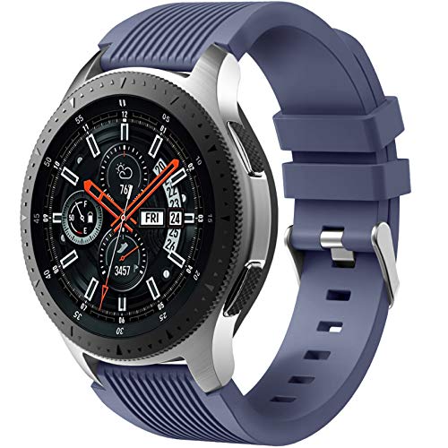 Dirrelo Armband Kompatibel mit Samsung Galaxy Watch 3 45mm/Galaxy Watch 46mm/Huawei GT 2 46mm, 22mm Weiche Silikon Sport Armbänder Ersatz für Samsung Gear S3 Frontier für Herren Damen, Blau Grau von Dirrelo