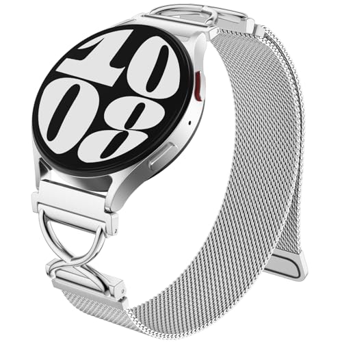 Dirrelo Kompatibel mit Samaung Galaxy Watch 4 5 6 7 Armband 40mm 44mm, X-förmig Metall Magnet Mesh Ersatz Band für Galaxy Watch FE/6 Classic 47mm 43mm/4 Classic 42mm 46mm/5 Pro 45mm Damen, Polarstern von Dirrelo