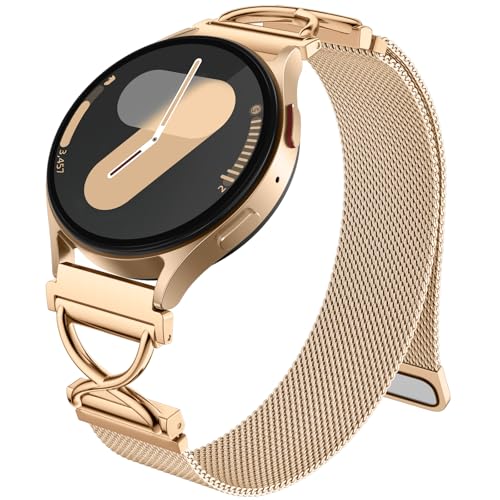 Dirrelo Kompatibel mit Samaung Galaxy Watch 6 7 5 4 Armband 40mm 44mm, X-förmig Metall Magnet Mesh Ersatz Band für Galaxy Watch FE/6 Classic 47mm 43mm/4 Classic 42mm 46mm/5 Pro 45mm Damen, Königsgold von Dirrelo