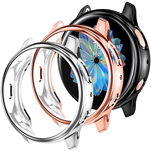 Dirrelo Kompatibel mit Samsung Galaxy Watch Active 2 40mm Hülle, [3 Stück] Weiches Ultradünne TPU Schutzhülle Vollständige Abdeckung Case für Samsung Galaxy Watch Active 2, Schwarz+Silber+Roségold von Dirrelo