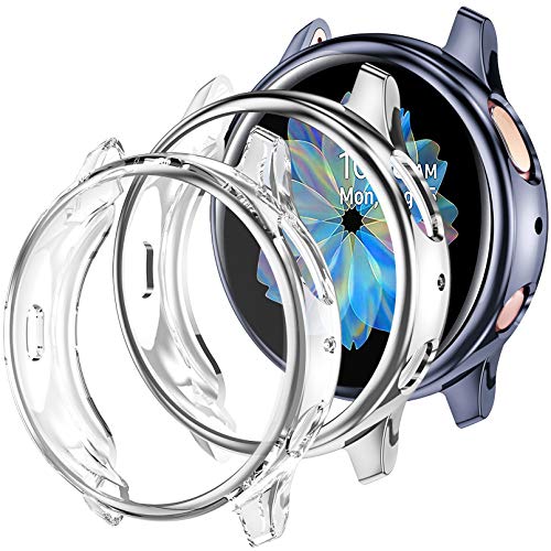Dirrelo Kompatibel mit Samsung Galaxy Watch Active 2 40mm Hülle, [3 Stück] Weiches Ultradünne TPU Schutzhülle Vollständige Abdeckung Case für Samsung Galaxy Watch Active 2, Silber+Klar+Grau von Dirrelo