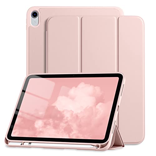 Dirrelo Kompatibel mit iPad 10. Generation Hülle 2022, Schutzhülle iPad 10. Generation mit Stifthalter, Trifold Stand Hülle entworfen für iPad 10,9 Zoll, Auto Sleep/Wake Cover, Rose Pink von Dirrelo