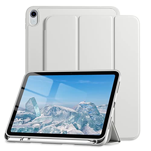 Dirrelo Kompatibel mit iPad 10. Generation Hülle 2022 New iPad, Weiche TPU Schutzhülle mit Stifthalter, Trifold Stand Case Entwickelt für iPad 10,9 Zoll, Auto Sleep/Wake Cover, Hellgrau von Dirrelo