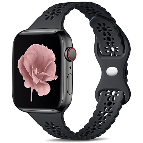 Dirrelo Lace Schlank Armband kompatible mit Apple Watch Armband 38mm 40mm 41mm für Damen Mädchen, Silikon Aushöhlen Ersatzarmband Kompatibel mit iWatch Armband Series 8/7/6/5/4/3/2/1/SE, Schwarz von Dirrelo