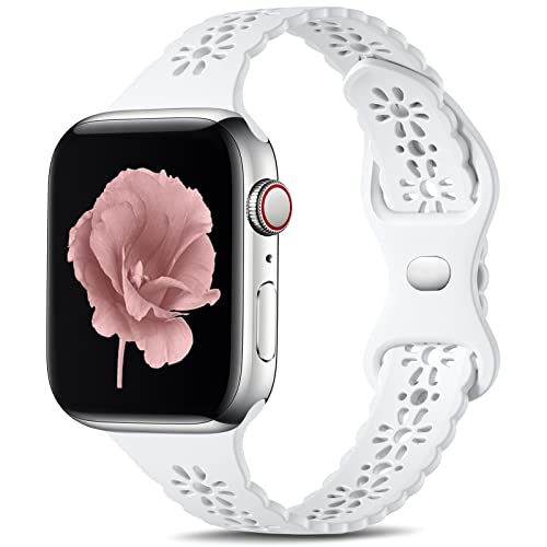 Dirrelo Lace Schlank Armband kompatible mit Apple Watch Armband 38mm 40mm 41mm für Damen Mädchen, Silikon Aushöhlen Ersatzarmband Kompatibel mit iWatch Armband Series 8/7/6/5/4/3/2/1/SE, Weiß von Dirrelo