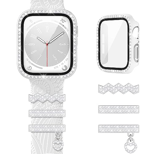 Diruite 1+1Stück Schutzhülle für Apple Watch Series 6/5/4/SE 40mm Hülle,HD Hartglas Glas Kratzfest PC Displayschutz+Armband Charms Ornament für iWatch 40mm Case von Diruite