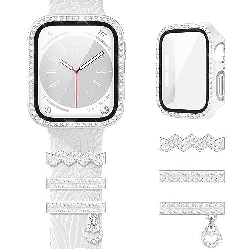 Diruite 1+1Stück Schutzhülle für Apple Watch Series 6/5/4/SE 44mm Hülle,HD Hartglas Glas Kratzfest PC Displayschutz+Armband Charms Ornament für iWatch 44mm Case von Diruite