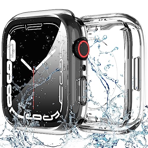 Diruite 1-Stück Schutzhülle für Apple Watch Series 9/8/7 45mm 360°Schutz Hülle,PC Ultradünne Wasserdicht Hartglas Rückseite Stoßfeste Displayschutz für Apple Watch 45mm Case von Diruite