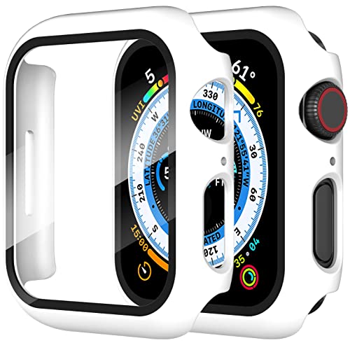Diruite 2-Stück Hülle für Apple Watch Series 6/5/4/SE 44mm Hartglas Schutzhülle,Hard PC Ultradünne Glas Schutz Case Rundum Displayschutz für iWatch 44mm Schutzhülle von Diruite