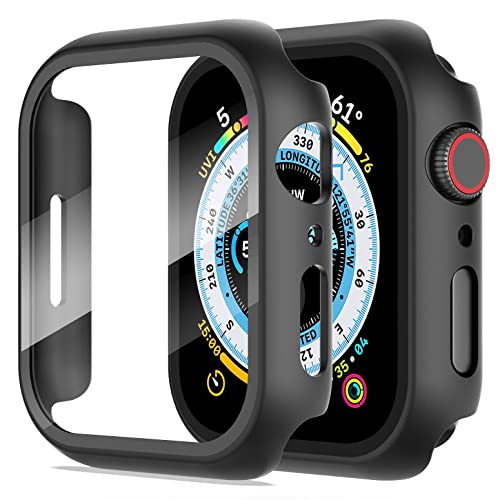 Diruite 2-Stück Hülle für Apple Watch Series 9/8/7 41mm Hartglas Schutzhülle,Hard PC Ultradünne Glas Schutz Case Rundum Displayschutz für iWatch 41mm Schutzhülle von Diruite