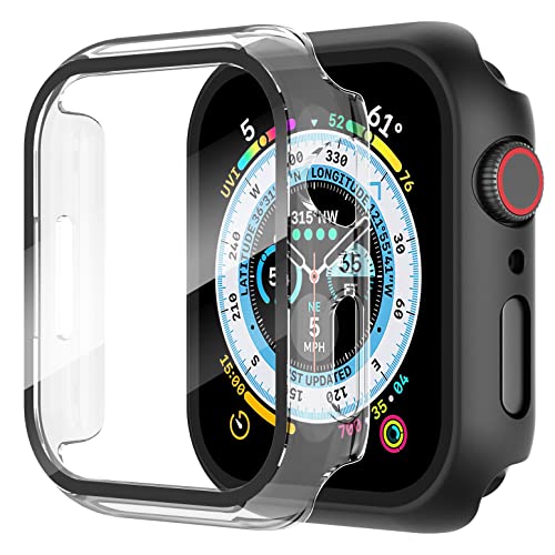 Diruite 2-Stück Hülle für Apple Watch Series 9/8/7 45mm Hartglas Schutzhülle,Hard PC Ultradünne Glas Schutz Case Rundum Displayschutz für iWatch 45mm Schutzhülle von Diruite