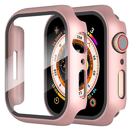 Diruite 2-Stück Hülle für Apple Watch Series 9/8/7 45mm Hartglas Schutzhülle,Hard PC Ultradünne Glas Schutz Case Rundum Displayschutz für iWatch 45mm Schutzhülle von Diruite