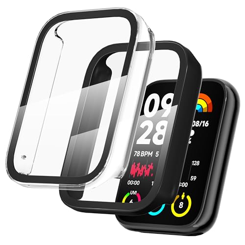 Diruite 2-Stück Hülle für Xiaomi Smart Band 8 Pro Schutzhülle mit Glas Displayschutz,Hard PC Ultradünne Glas Schutz Case Rundum Displayschutz für Xiaomi Smart Band 8 Pro Schutzhülle von Diruite