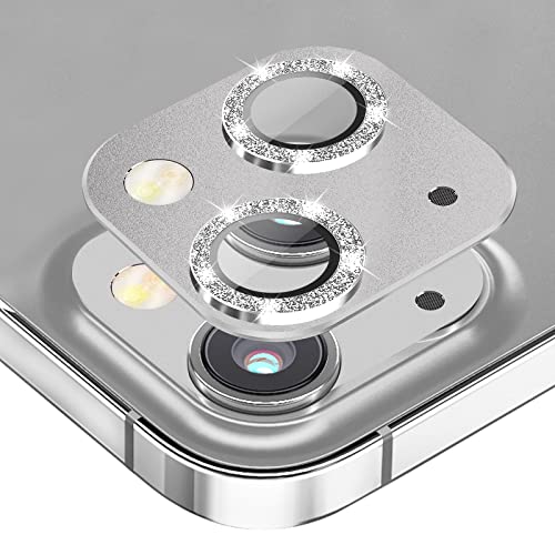 Diruite 2-Stück Kamera Linse Schutzfolie Kompatibel mit iPhone 13/13 mini, Glas Aluminium Rand [Glitter Diamonds] Kamera Linse Displayschutz für iPhone 13/13 mini Kameraschutz-Silber von Diruite