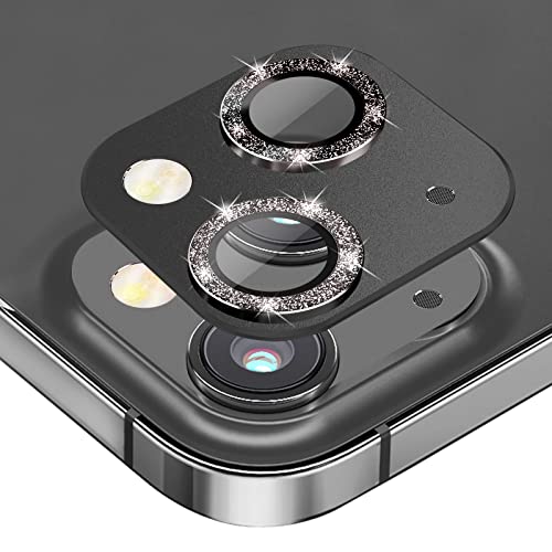 Diruite 2-Stück Kamera Linse Schutzfolie Kompatibel mit iPhone 13/13 mini,Glas Aluminium Rand [Glitter Diamonds] Kamera Linse Displayschutz für iPhone 13/13 mini Kameraschutz-Schwarz von Diruite