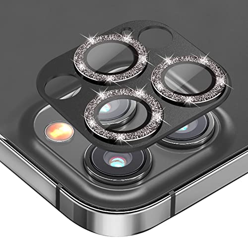 Diruite 2-Stück Kamera Linse Schutzfolie Kompatibel mit iPhone 13 Pro/Pro Max, Glas Aluminium Rand [Glitter Diamonds] Kamera Linse Displayschutz für iPhone 13 Pro/Pro Max Kameraschutz-Schwarz von Diruite