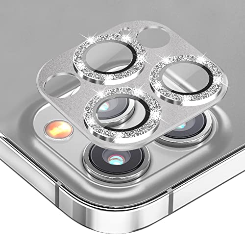 Diruite 2-Stück Kamera Linse Schutzfolie Kompatibel mit iPhone 13 Pro/Pro Max, Glas Aluminium Rand [Glitter Diamonds] Kamera Linse Displayschutz für iPhone 13 Pro/Pro Max Kameraschutz-Silber von Diruite
