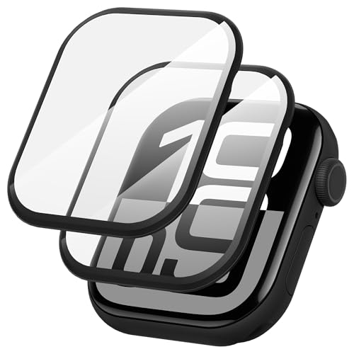 Diruite 2 Stück Schutzfolie für Apple Watch Series 10 46mm Displayschutzfolie,3D Gekrümmte Oberfläche Kratzfest HD Glas Displayschutz,Schwarz&Schwarz,46mm von Diruite
