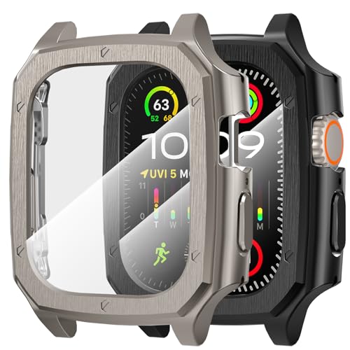 Diruite 2 Stück Schutzhülle für Apple Watch Ultra/Ultra 2 49mm Case mit Displayschutz, Ultradünne PC HD Hartglas Hülle für iWatch Ultra/Ultra 2 49mm Cover von Diruite