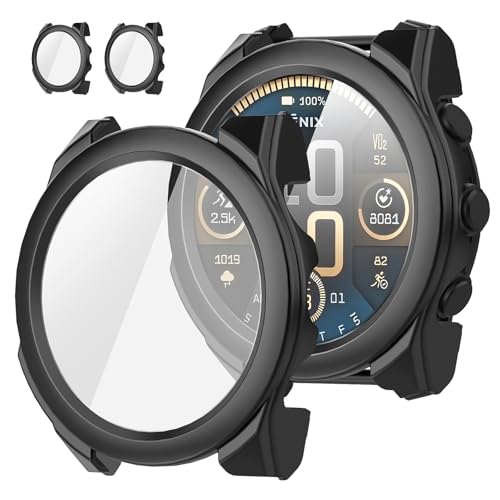 Diruite 2 Stück Schutzhülle für Garmin Fenix 8 51mm Hülle Schutzhülle Kratzfest HD Gehärtetes Glas PC Enge Passform Schutz Case,Schwarz&Schwarz,51mm von Diruite