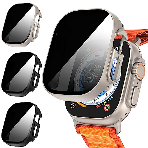 Diruite 3-Stück Hülle für Apple Watch Ultra/Ultra 2 49mm Schutzhülle Anti Spy,Hard PC Rundum Ultradünne Schutz Case für iWatch Ultra/Ultra 2 49mm Privatsphäre Glas Displayschutz von Diruite