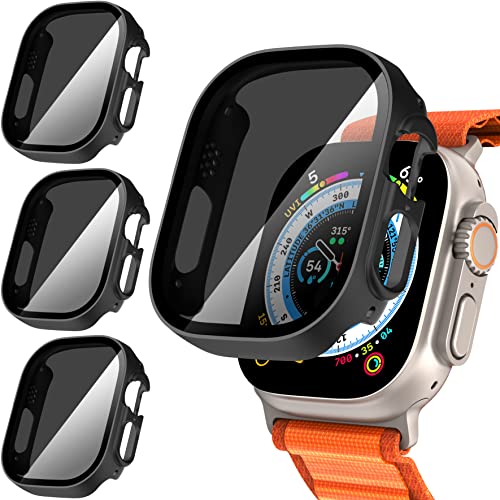 Diruite 3-Stück Hülle für Apple Watch Ultra/Ultra 2 49mm Schutzhülle Anti Spy,Hard PC Rundum Ultradünne Schutz Case für iWatch Ultra/Ultra 2 49mm Privatsphäre Glas Displayschutz von Diruite