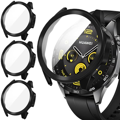 Diruite 3 Stück Hülle für Huawei Watch GT 4 46mm Schutzhülle,PC Ultradünne HD Hartglas Glas Kratzfest Rundum Displayschutz für Huawei Watch GT 4 46mm Case von Diruite