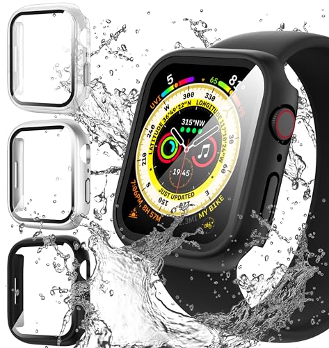 Diruite 3 Stück Schutzhülle für Apple Watch Series 6/5/4/SE 44mm Wasserdicht Hülle,PC Ultradünne HD Hartglas Glas Displayschutz für iWatch 44mm Case von Diruite