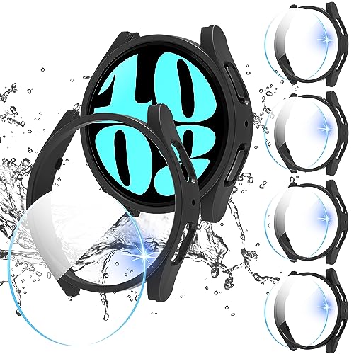 Diruite 4+4Stück Hülle für Samsung Galaxy Watch 6 40mm Schutzhülle,Ausgehöhlt Kratzfest PC Case*4&HD Hartglas Glas Schutzfolie*4 für Samsung Galaxy Watch 6 40mm Displayschutz von Diruite