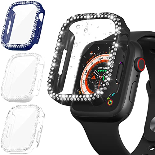 Diruite 4-Stück Hülle für Apple Watch Series 8/7/6/5/4/SE 2/SE Schutzhülle Glitzerdiamanten,PC Rundum Displayschutz Ultradünne Glas Schutz Case für Apple Watch 45mm 44mm 41mm 40mm Schutzhülle von Diruite