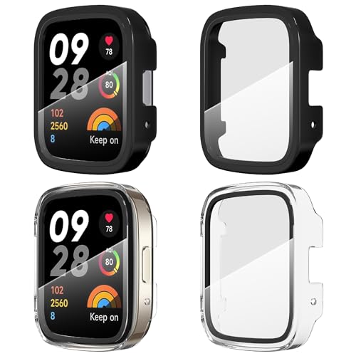 Diruite 4 Stück Hülle für Xiaomi Redmi Watch 3 Active/ 3 Lite Schutzhülle mit Glas Displayschutz,Ultradünne Rüstung PC HD Hartglas Schutz Case für Xiaomi Redmi Watch 3 Active/ 3 Lite Cover von Diruite
