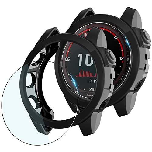 Diruite 4-Stück für Garmin Fenix 7X 51mm Schutzhülle+Panzerfolie Schutzfolie,TPU Schutzhülle für Garmin Fenix 7X /Fenix 7X Sapphire Solar 51mm Case*2+Schutzfolie*2 von Diruite