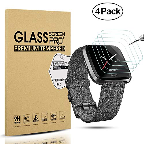 Diruite 4er-Pack Displayschutzfolie für Fitbit Versa/Versa Lite, 2.5D 9H Härte gehärtetes Glas Displayschutzfolie für Fitbit Versa Smartwatch [Anti-Kratzen] [blasenfrei] von Diruite