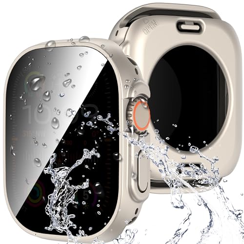 Diruite Hülle für Apple Watch Ultra/Ultra 2 49mm Schutzhülle Anti Spy,PC Ultradünne Wasserdicht Privatsphäre Hartglas Glas Kratzfest Rundum Displayschutz für iWatch Ultra/Ultra 2 49mm Case von Diruite