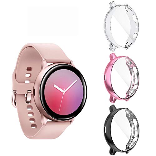 Diruite für Samsung Galaxy Watch Active 2 44mm hülle Schutzhülle(Nicht zutreffend Active 2 40mm),Soft TPU Slim Stoßfestes Plattierte Displayschutzfolie für Samsung Active 2 Cover- Klar+Pink+Schwarz von Diruite